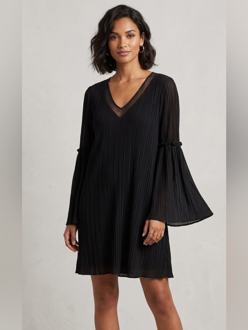 Michael stars pleated bell sleeve shift dress sz S